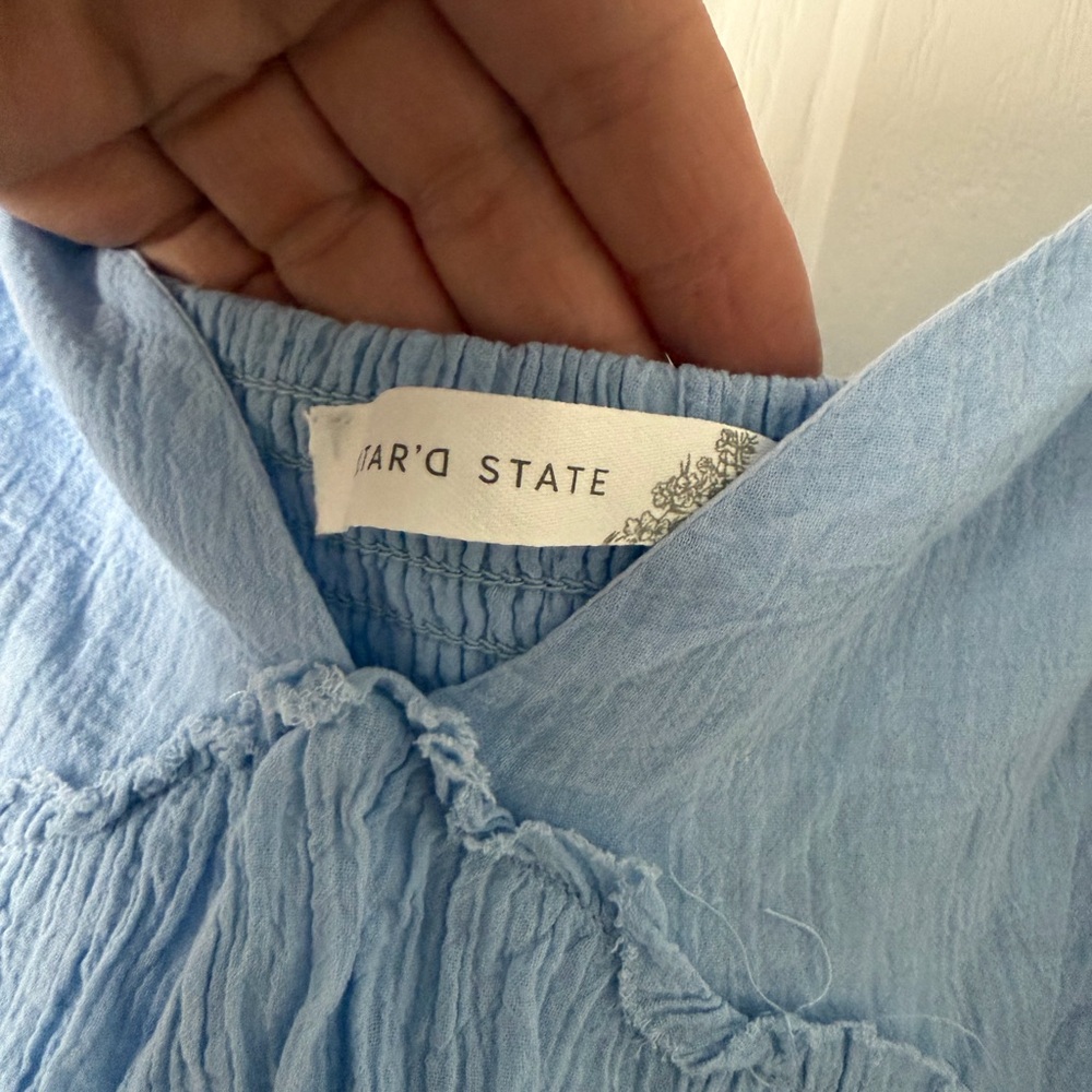 Light Blue Spaghetti Strap Peplum Tank Top - Picture 5 of 7